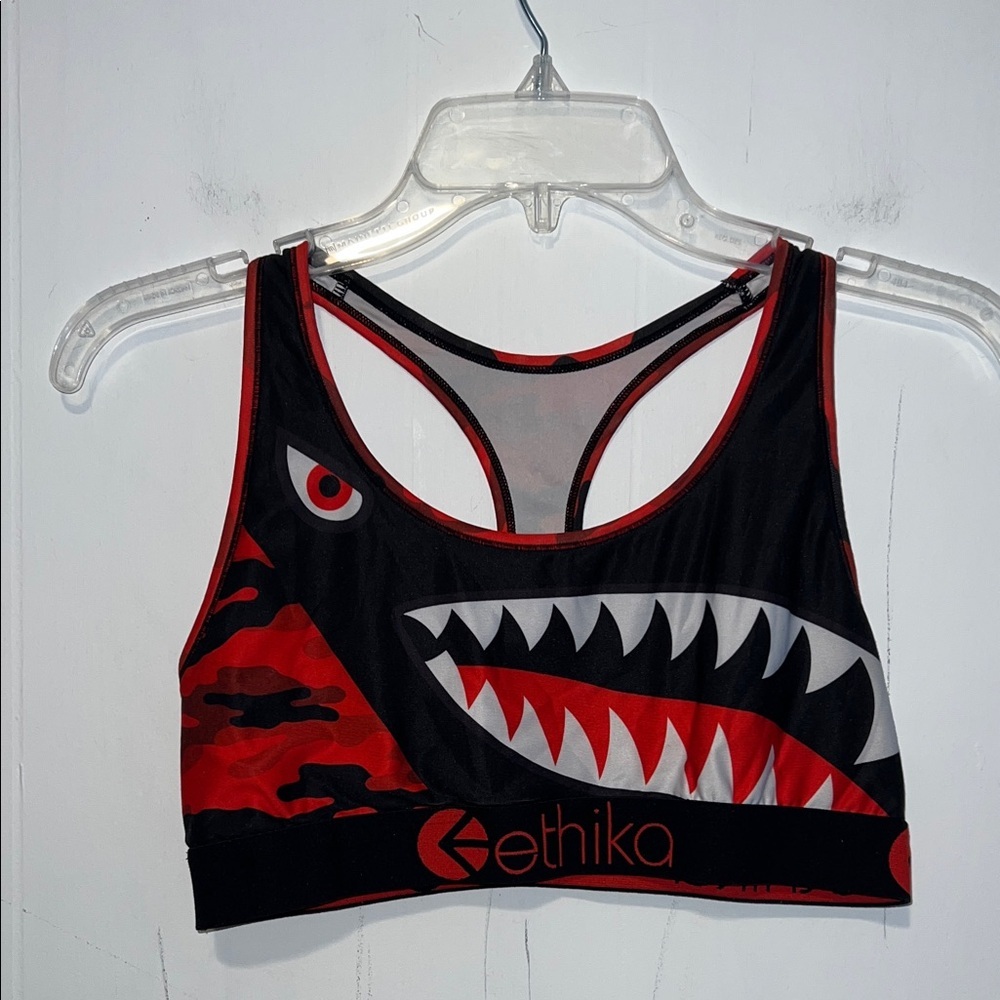 Ethika Shark Design Sports Bra in Black and Red P